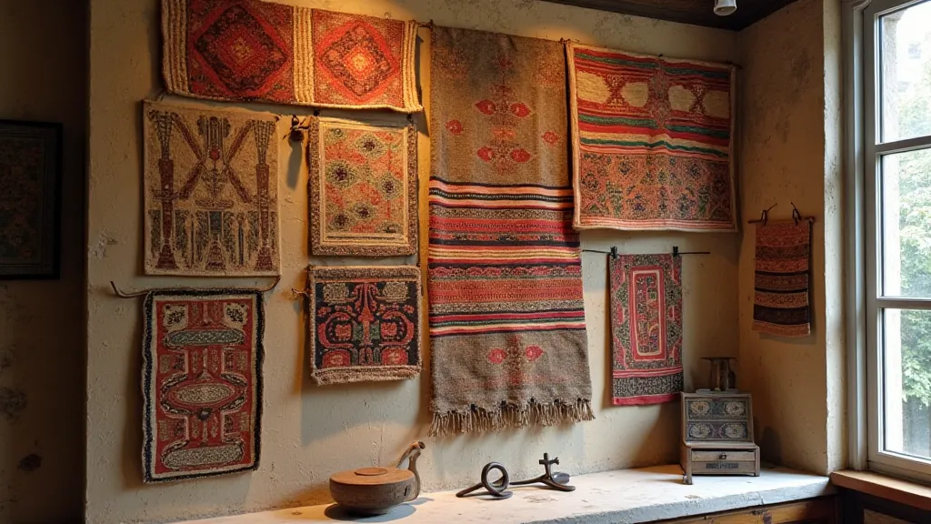 A display of antique Andean textiles