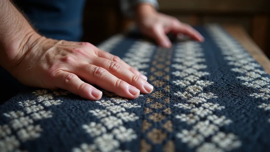 Hand touching a traditional Appalachian woven blanket