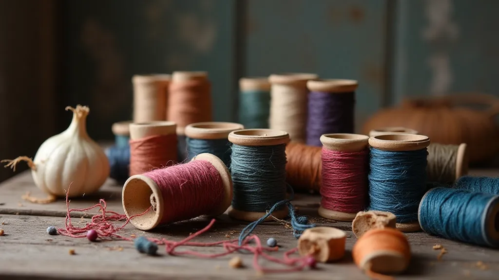 Vintage spools of thread and natural dyes