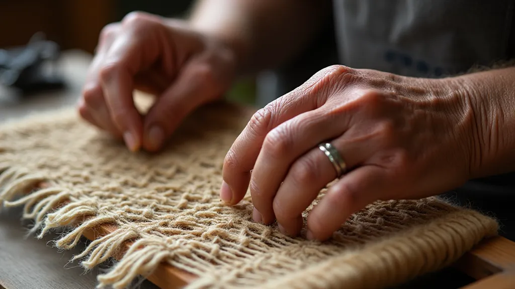 Elderly woman demonstrating weaving