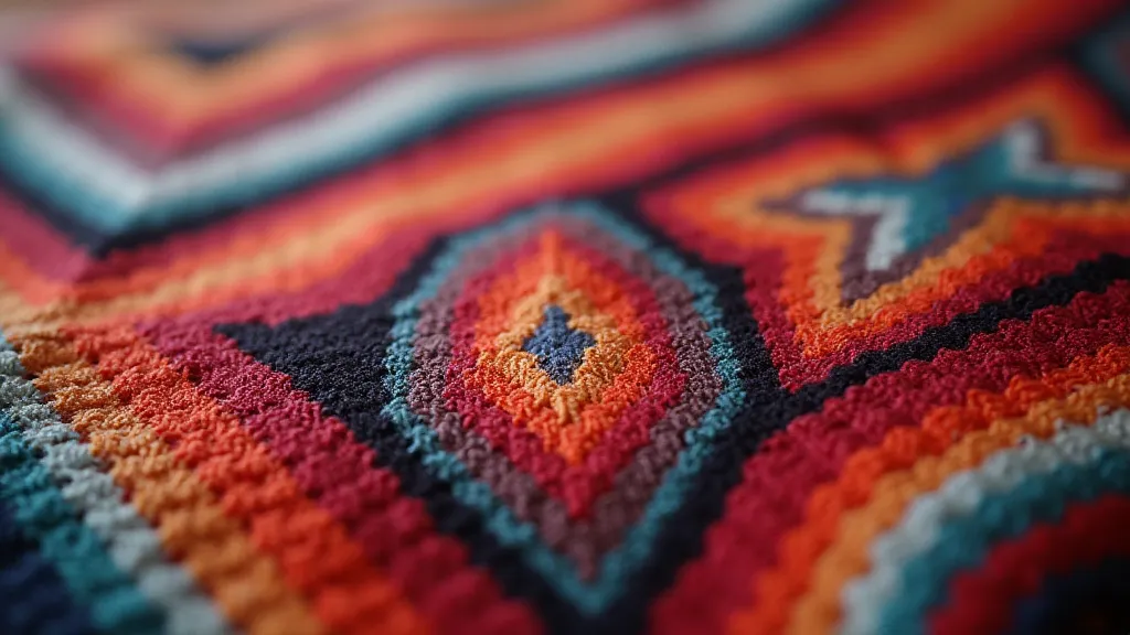 Guatemalan woven blanket with stepped diamond motif