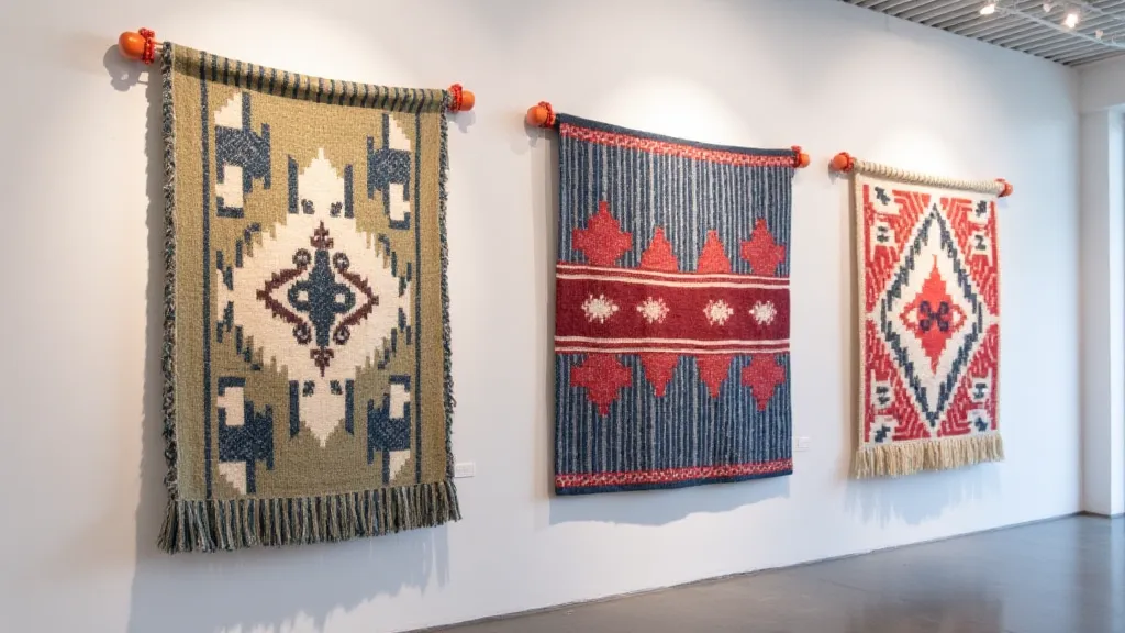 Contemporary weaving incorporating Indonesian ikat patterns