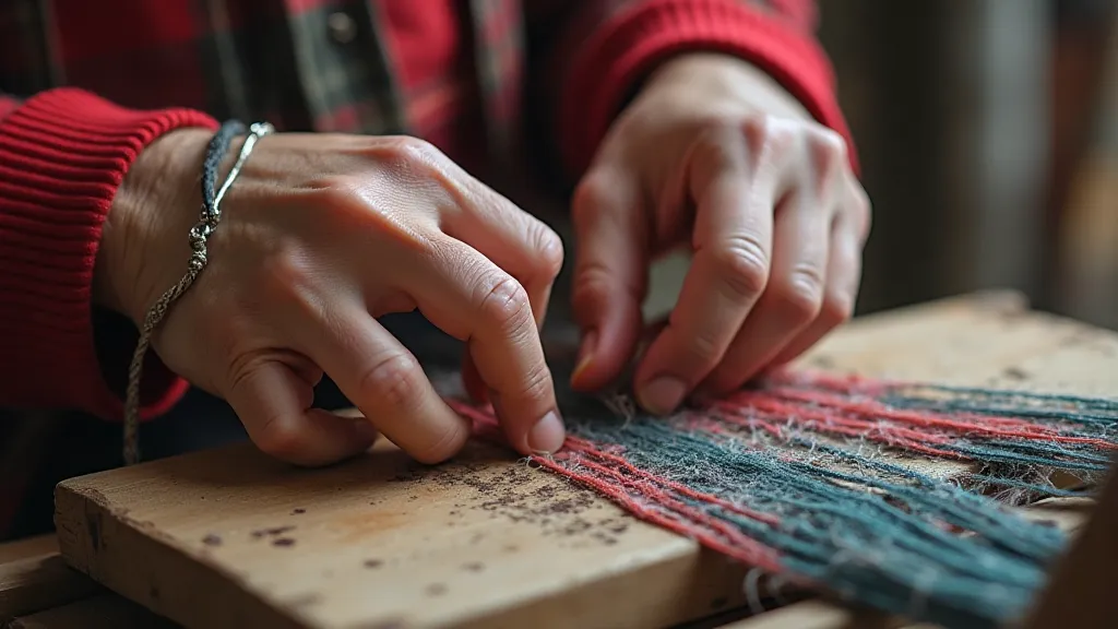 Weaver's hands working a traditional loom